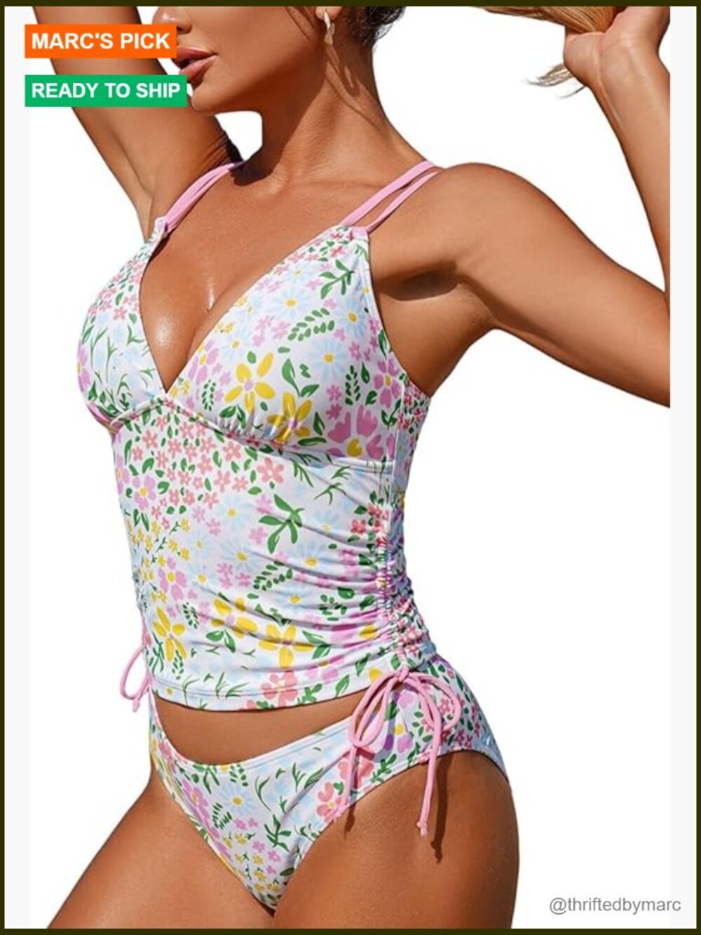 Two Piece Tankini High Waisted Tummy Control V-Neck Swim Set